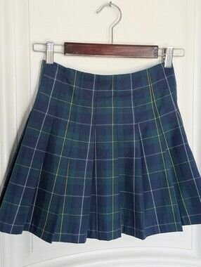 Divided Navy & Green Plaid Pleated Mini Skirt